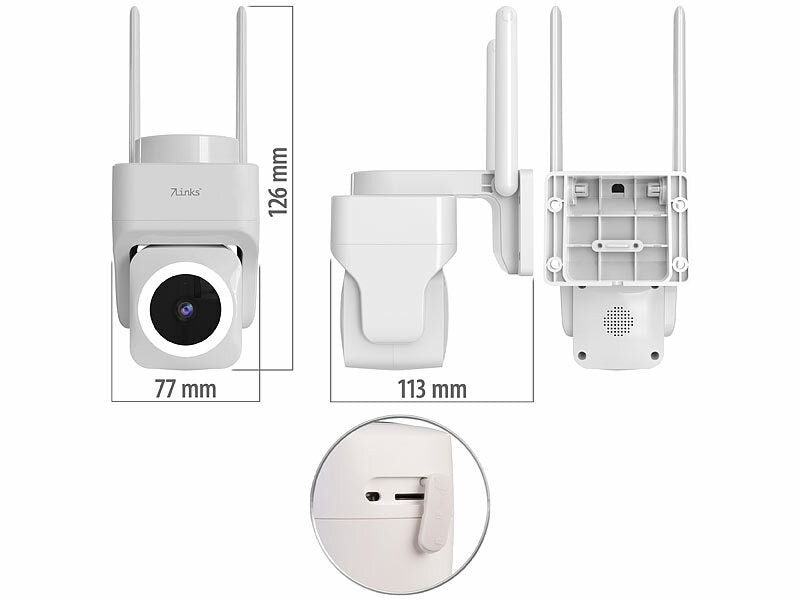 Pan-Tilt-Outdoorkamera mit 2K-Auflösung, 4 MP, Dualband-WLAN, Sirene