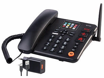 simvalley communications 4G-Tischtelefon, Notruf, SMS, Vertrags-/SIM-Lock-frei, Dual-SIM, Akku