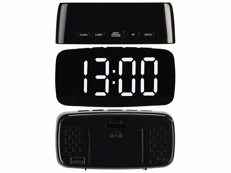 LED-Wecker mit Vibrationskissen, 3 Alarm-Modi, Snooze, Temperatur