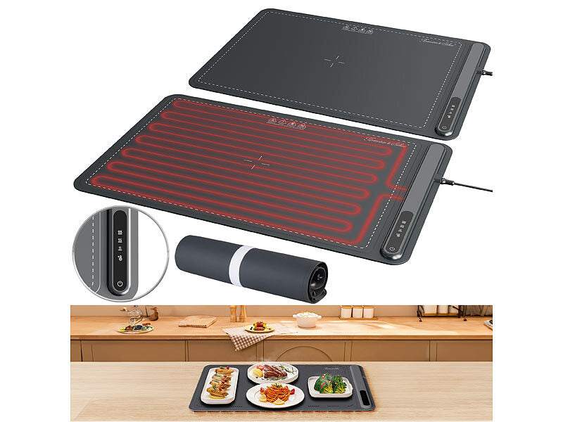 2er-Set, Digitale Warmhalteplatte Silikon, 55 - 100 °C, 61 x 40cm