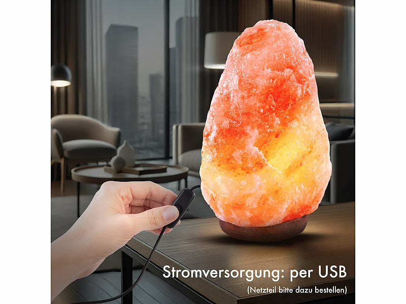 Kleine LED-Salzkristall-Lampe mit USB-Betrieb, 700 - 900 g