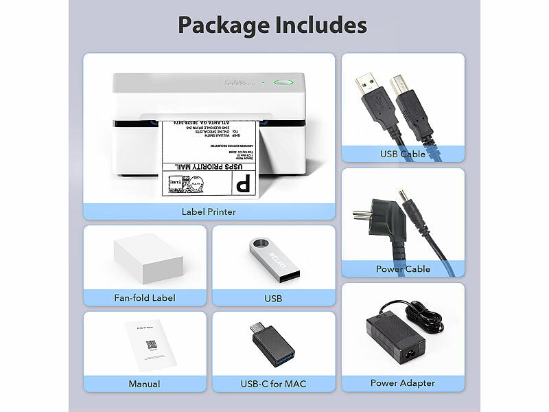 Versandetiketten-Thermodrucker für 100 x 150 mm, 203 dpi, USB, BT, App (CH-Version)
