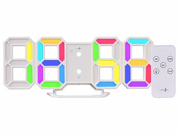 LED-Uhr Wanduhr: Lunartec Digitale USB-LED-Tisch- & Wanduhr, große 7-Segment-Ziffern, Wecker,RGB erhältlich auf eMall