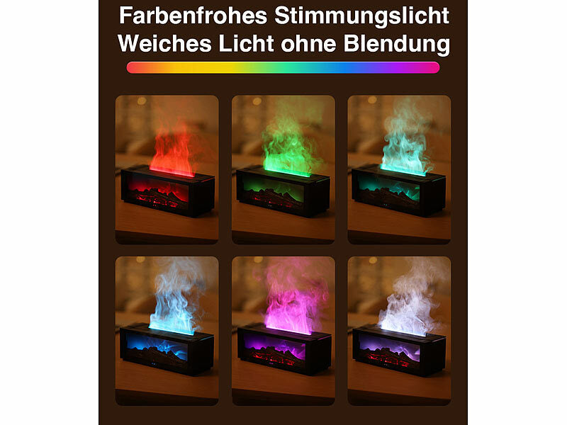 Aroma-Diffusor-Kamin mit 7-farbiger Beleuchtung und Flammen-Effekt