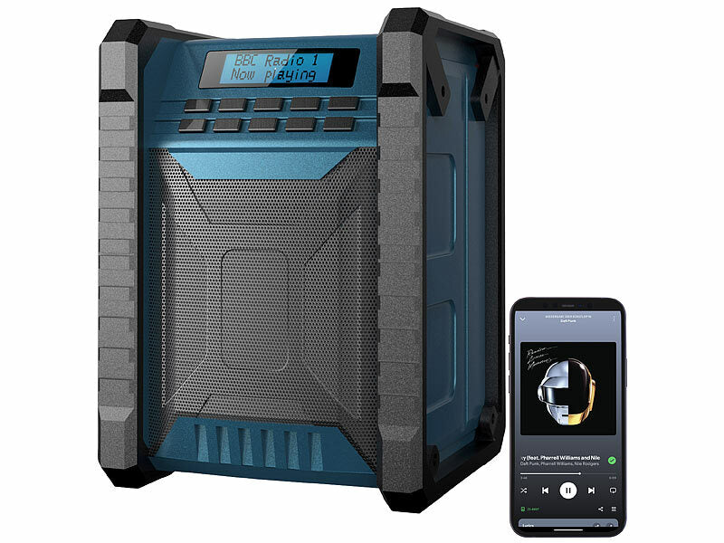 Digitales DAB+/FM-Baustellenradio, Bluetooth, 80 Watt, IP54, Akku