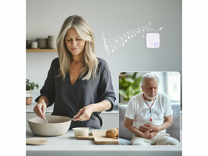 Smartes SOS-Notrufknopf-Set für Senioren, 2x Sender, 1x Empfänger, App