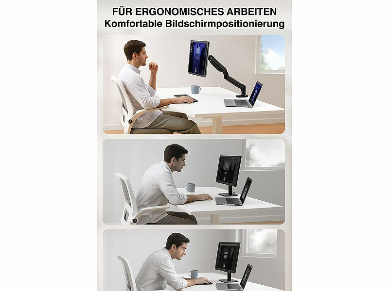 Gasgefederter Monitor-Schwenkarm bis 81 cm/32", Pivot, VESA-kompatibel