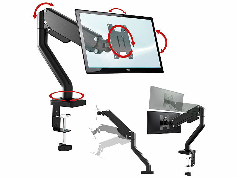 Gasgefederter Monitor-Schwenkarm bis 81 cm/32", Pivot, VESA-kompatibel
