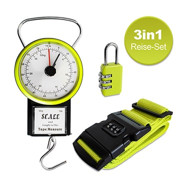 Reise-Set mit Kofferwaage, Gepäckgurt und Zahlenschloss, gemischte Farben