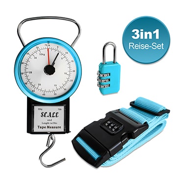 Reise-Set mit Kofferwaage, Gepäckgurt und Zahlenschloss, gemischte Farben