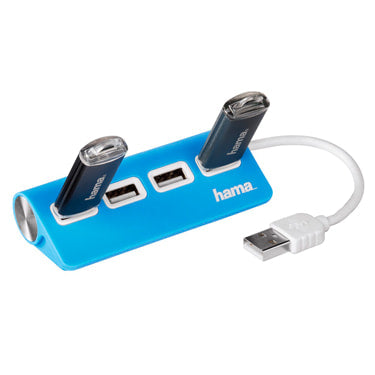 USB-Hub 4in1, bus powered 4-fach Verteiler blau, mit Topside Sockets, zum Anschluss an PC, Notebook, Laptop