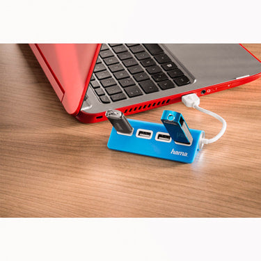 USB-Hub 4in1, bus powered 4-fach Verteiler blau, mit Topside Sockets, zum Anschluss an PC, Notebook, Laptop