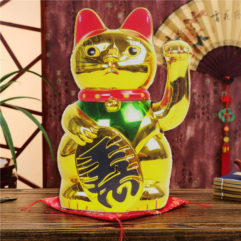 Gold Feng Shui Maneki Neko Winke Katze Klein 12.8cm