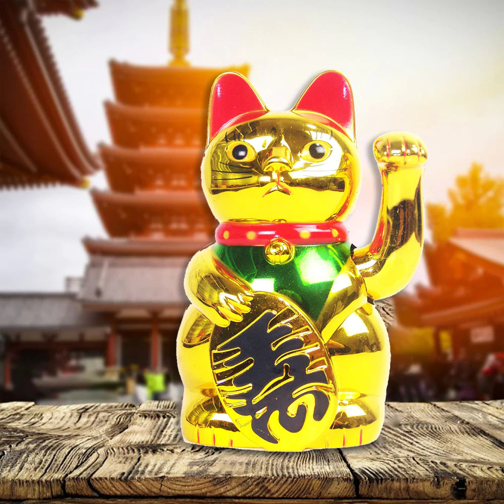 Gold Feng Shui Maneki Neko Winke Katze Klein 12.8cm