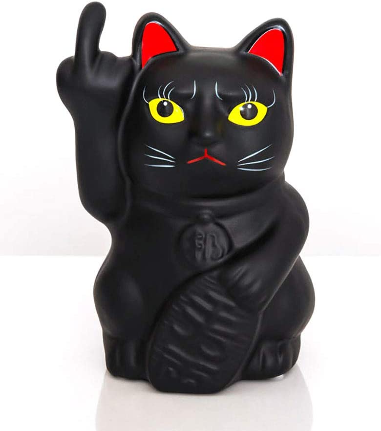 Stinkekatze, Winkekatze schwarz als Spardose aus Keramik