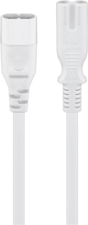 Verlängerungskabel C7/C8; 2 m, Weiß | #Elektroniktrade.ch#