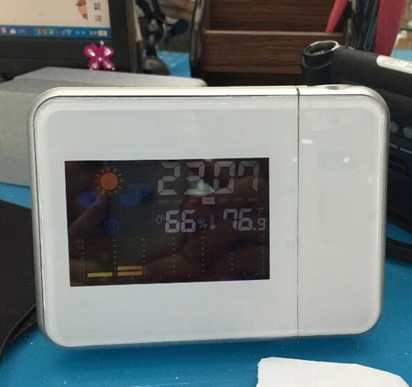 Digitaler Projektion Wecker mit Wetteranzeige in Weiss