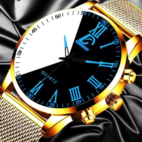 Herren Gold Edelstahl Uhr mit Römer Ziffern