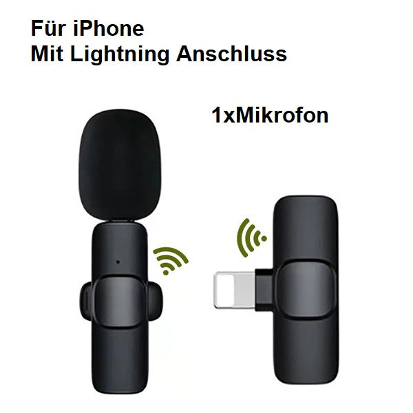Mini-Funkmikrofon für USB-C/Lightning Geräte, 2,4 GHz, 48 kHz Stereo, 10 m