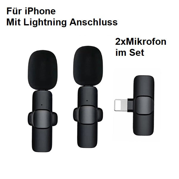 Mini-Funkmikrofon für USB-C/Lightning Geräte, 2,4 GHz, 48 kHz Stereo, 10 m