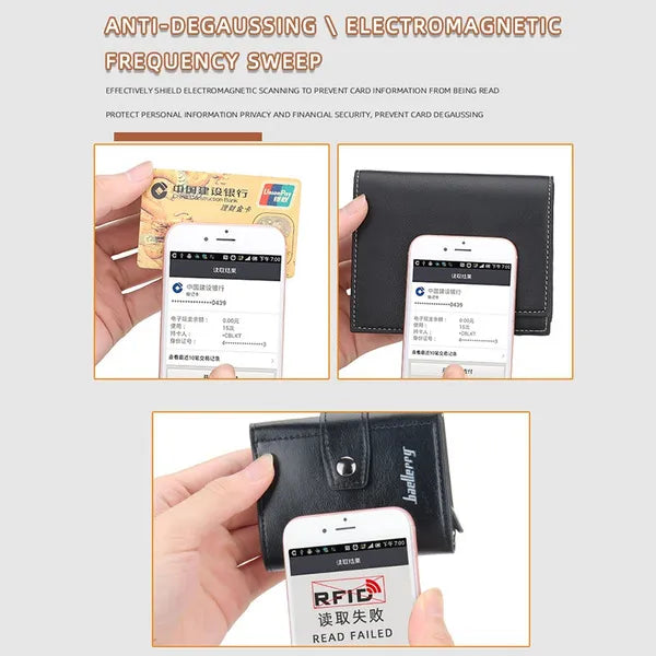 RFID Blocking Protection Herren Leder Geldbörse Alu