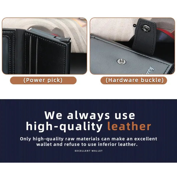 RFID Blocking Protection Herren Leder Geldbörse Alu