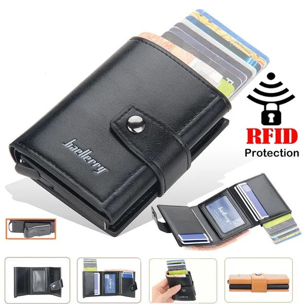 RFID Blocking Protection Herren Leder Geldbörse Alu