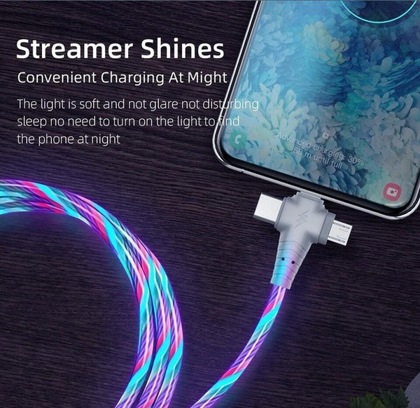 3 in 1 Lade/Datenkabel LED-Licht für iPhone Android Typ-C 1/2 m