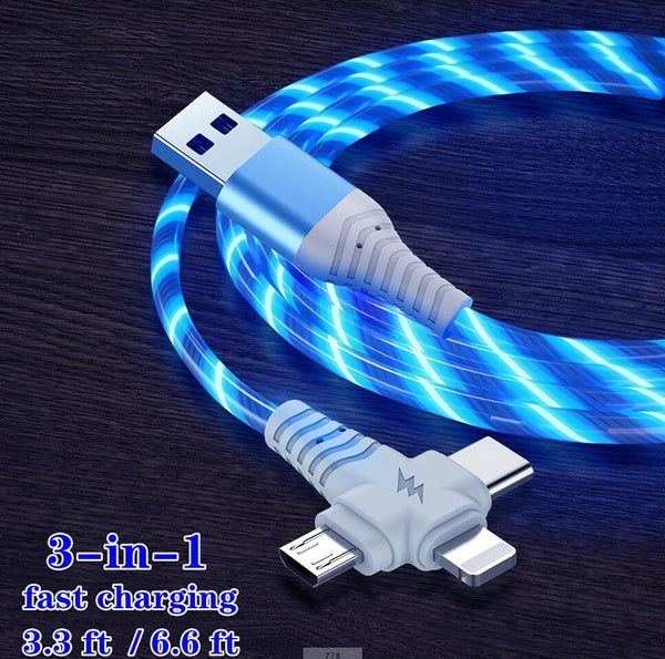 3 in 1 Lade/Datenkabel LED-Licht für iPhone Android Typ-C 1/2 m