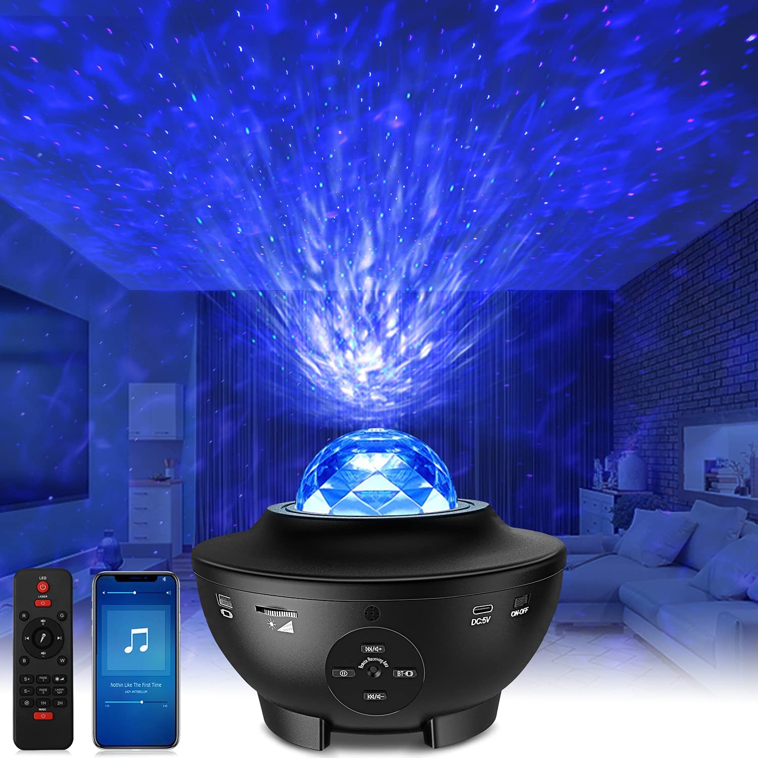 Sternenhimmel-Projektor, LED-Stern-Projektor-Lampe Starry / Wasserwellen /  Bluetooth-Lautsprecher Perfekt für Party