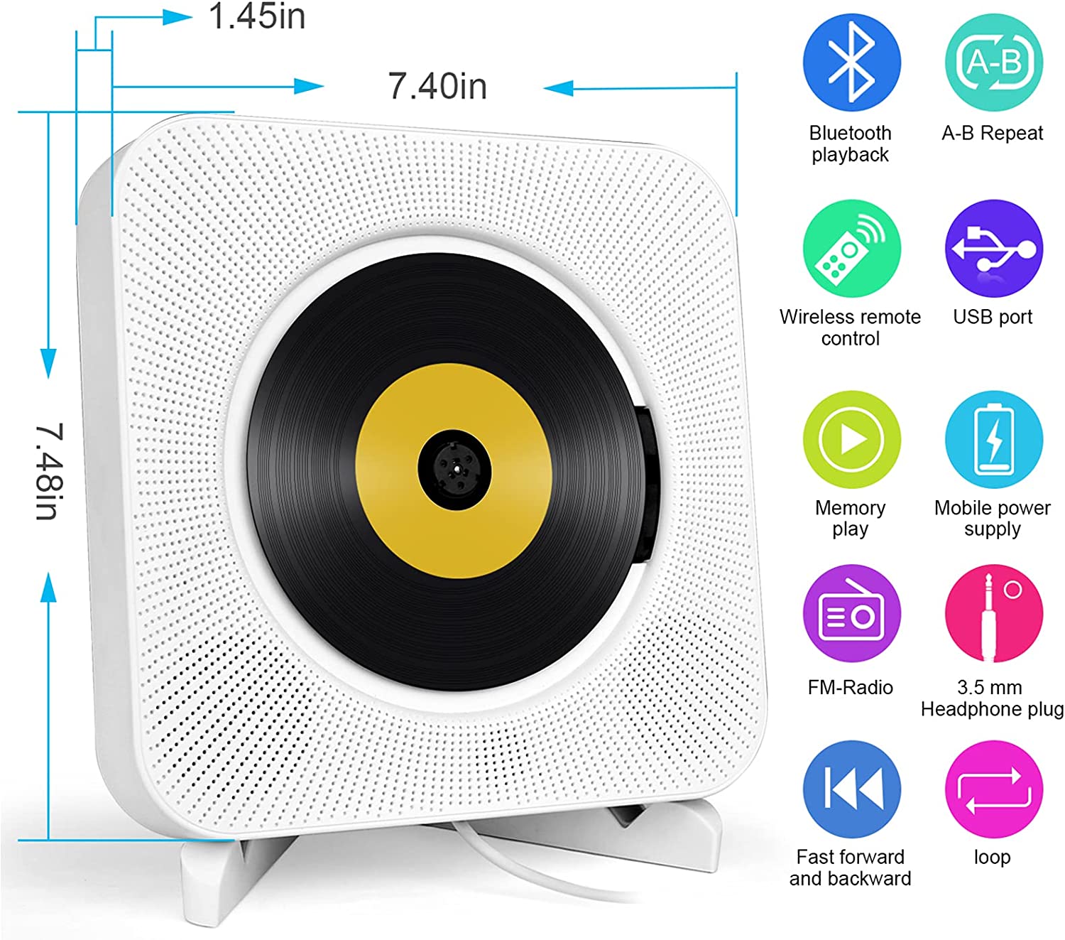 Tragbarer Wandmontage Bluetooth CD Player