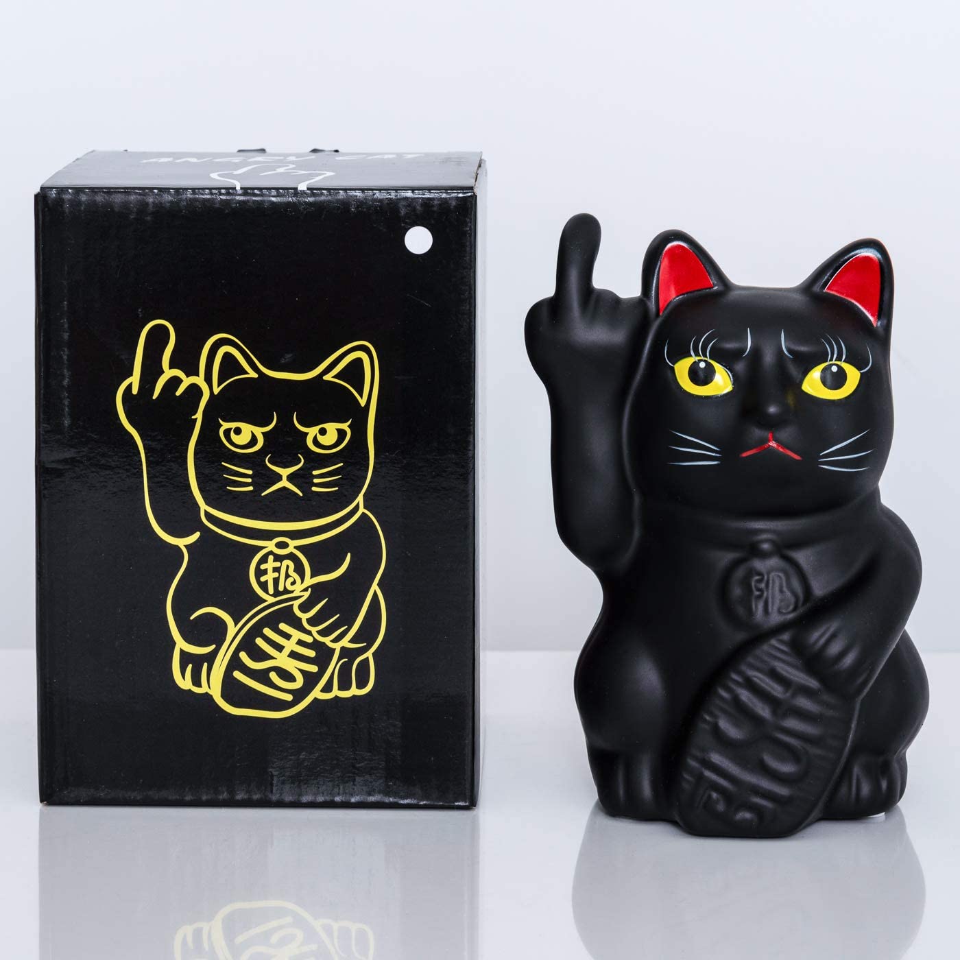 Stinkekatze, Winkekatze schwarz als Spardose aus Keramik