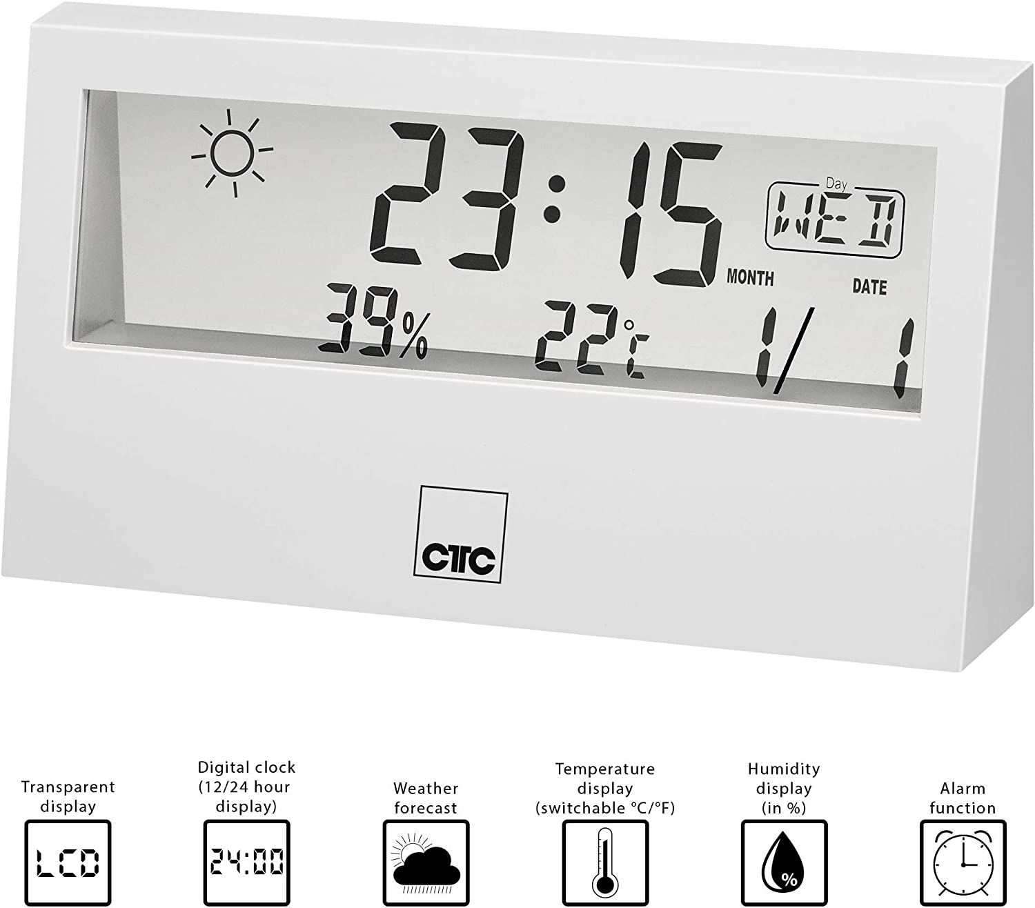 CTC Wetterstation mit Uhr WSU 7022 Weiß