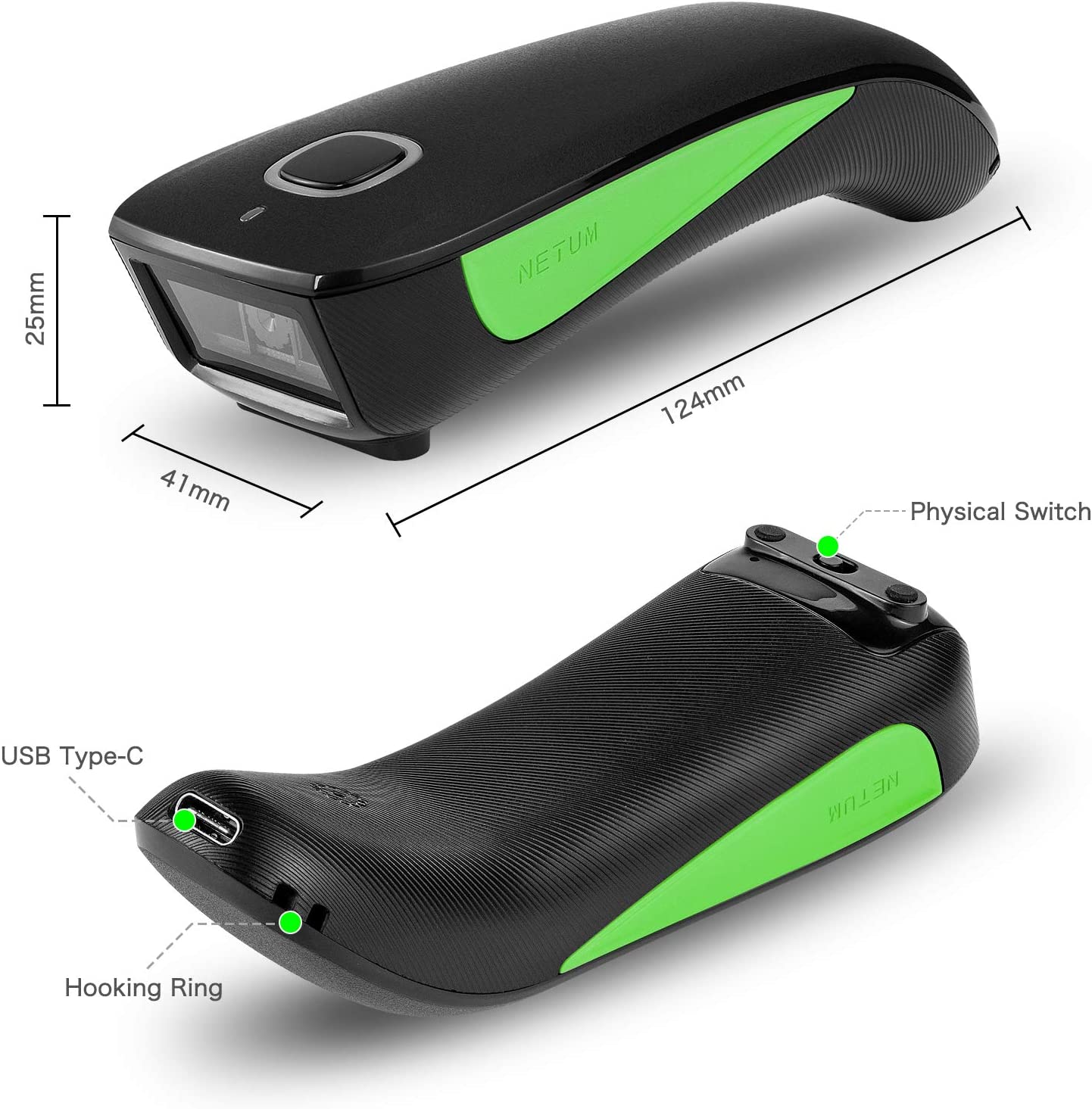 NETUM C740 Barcode-Scanner, kabellos. Bluetooth/Wireless oder mit USB-C Kabel