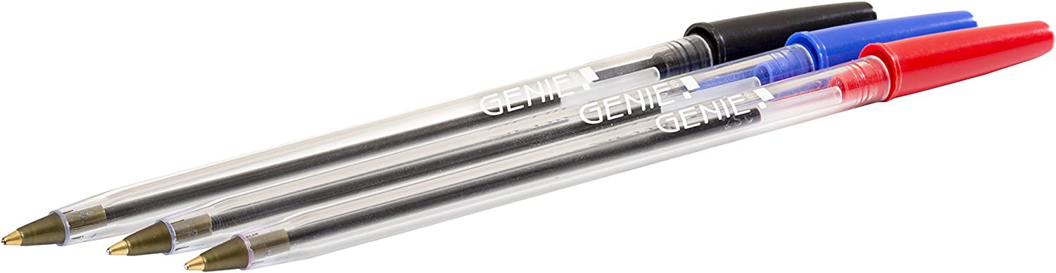 50 x Genie Kugelschreiber Farbig Sortiert Rot/Blau/Schwarz