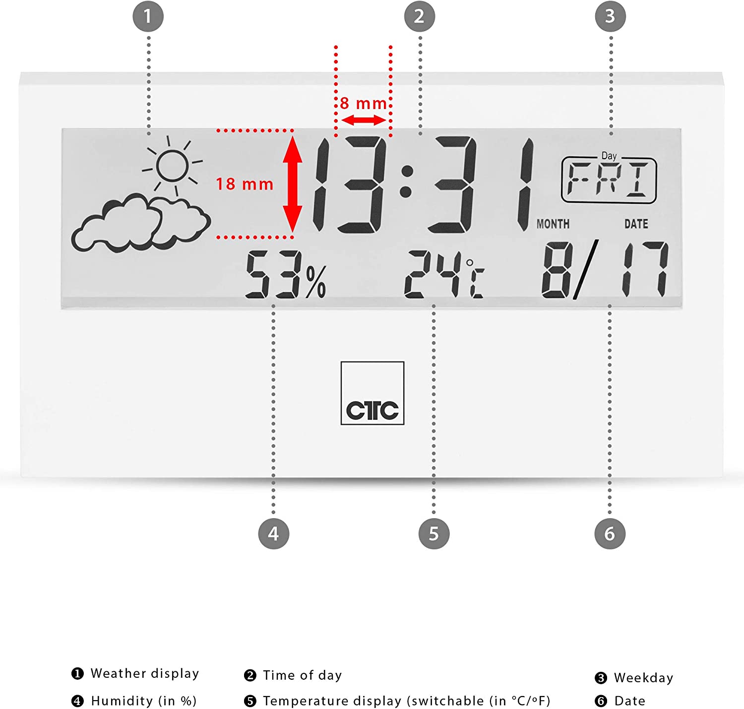 CTC Wetterstation mit Uhr WSU 7022 Weiß