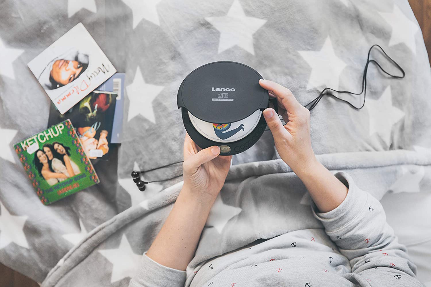 Lenco CD-010 - Tragbarer CD-Player Walkman - Mit Kopfhörern, MicroUSB Ladekabel