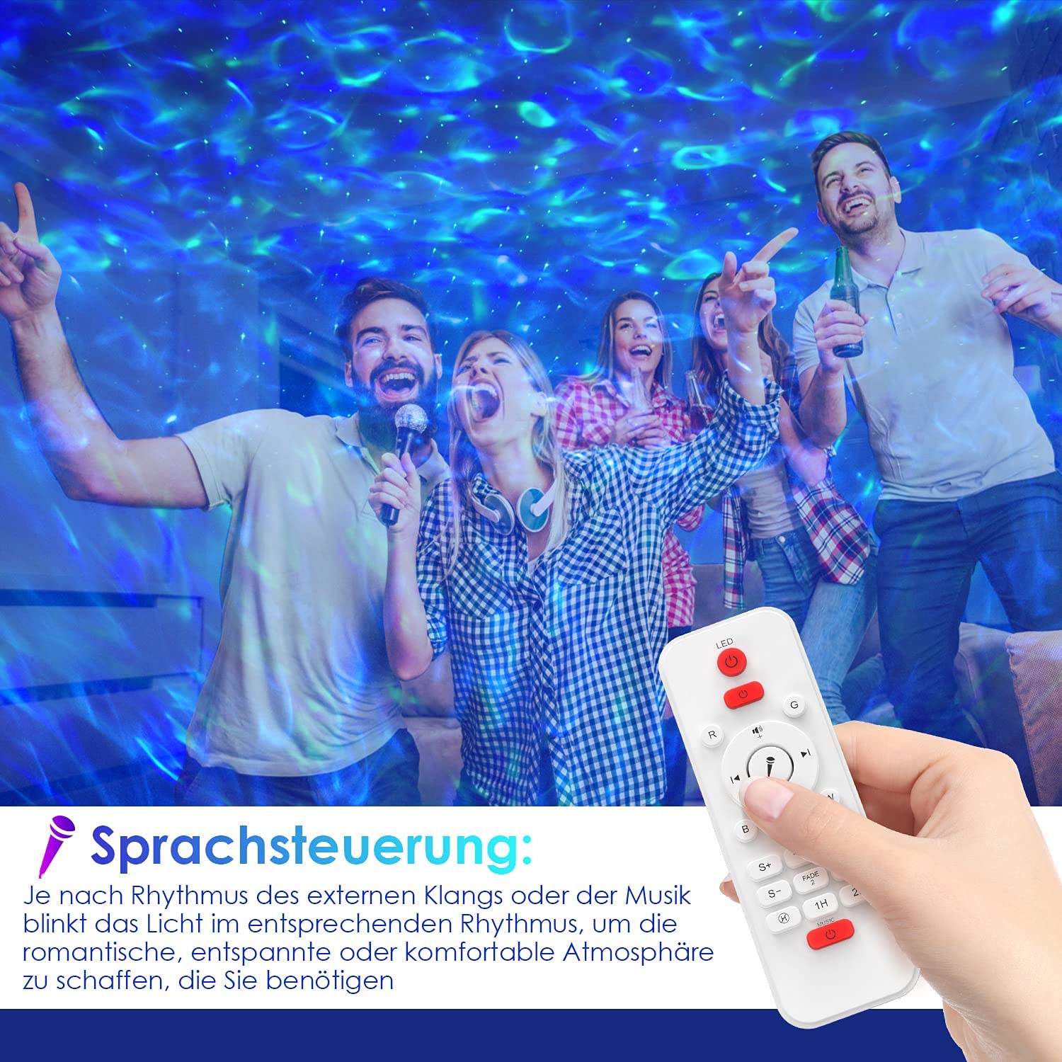 LED Projektor Sternenhimmel, 3 in 1 Galaxy Light, Sternenlicht Stern Projektor mit Bluetooth Lautsprecher