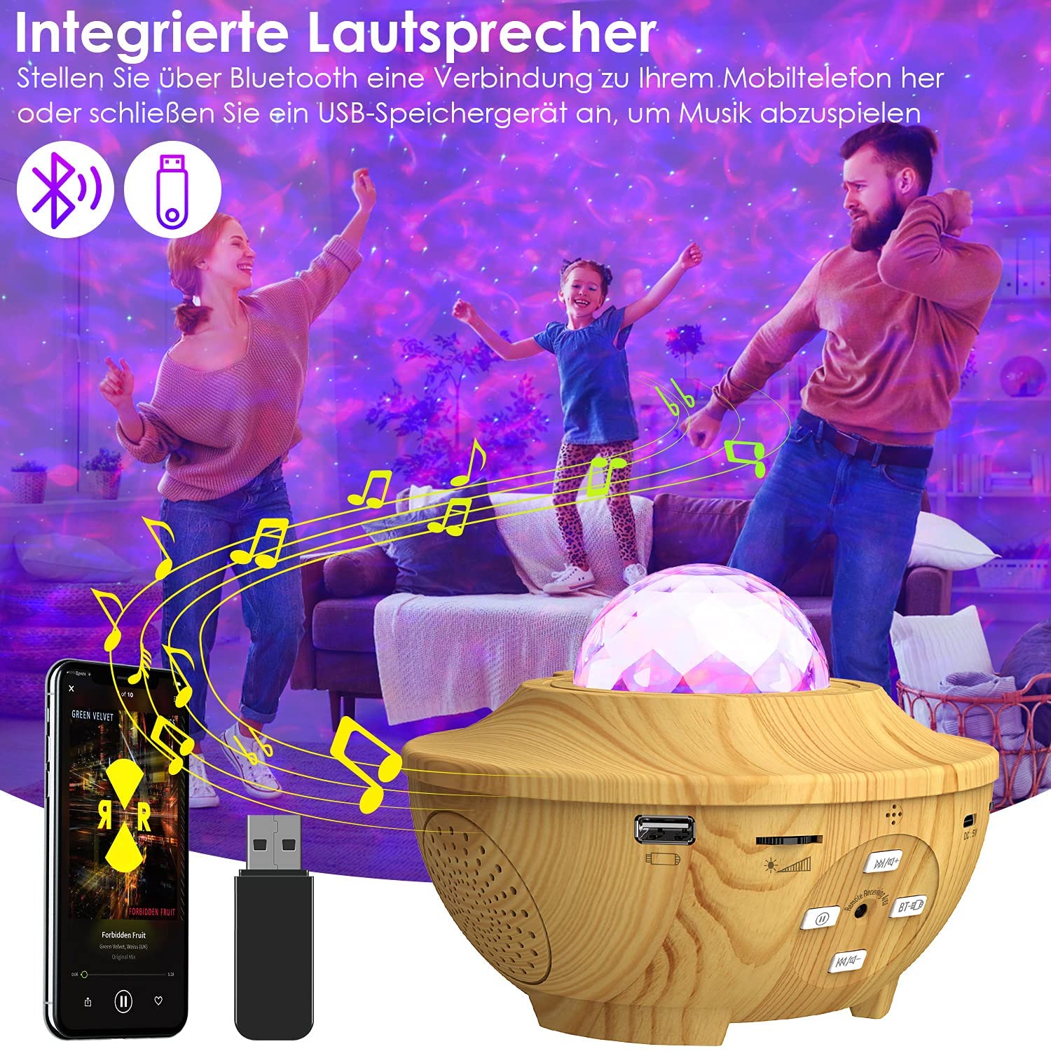 LED Projektor Sternenhimmel, 3 in 1 Galaxy Light, Sternenlicht Stern Projektor mit Bluetooth Lautsprecher