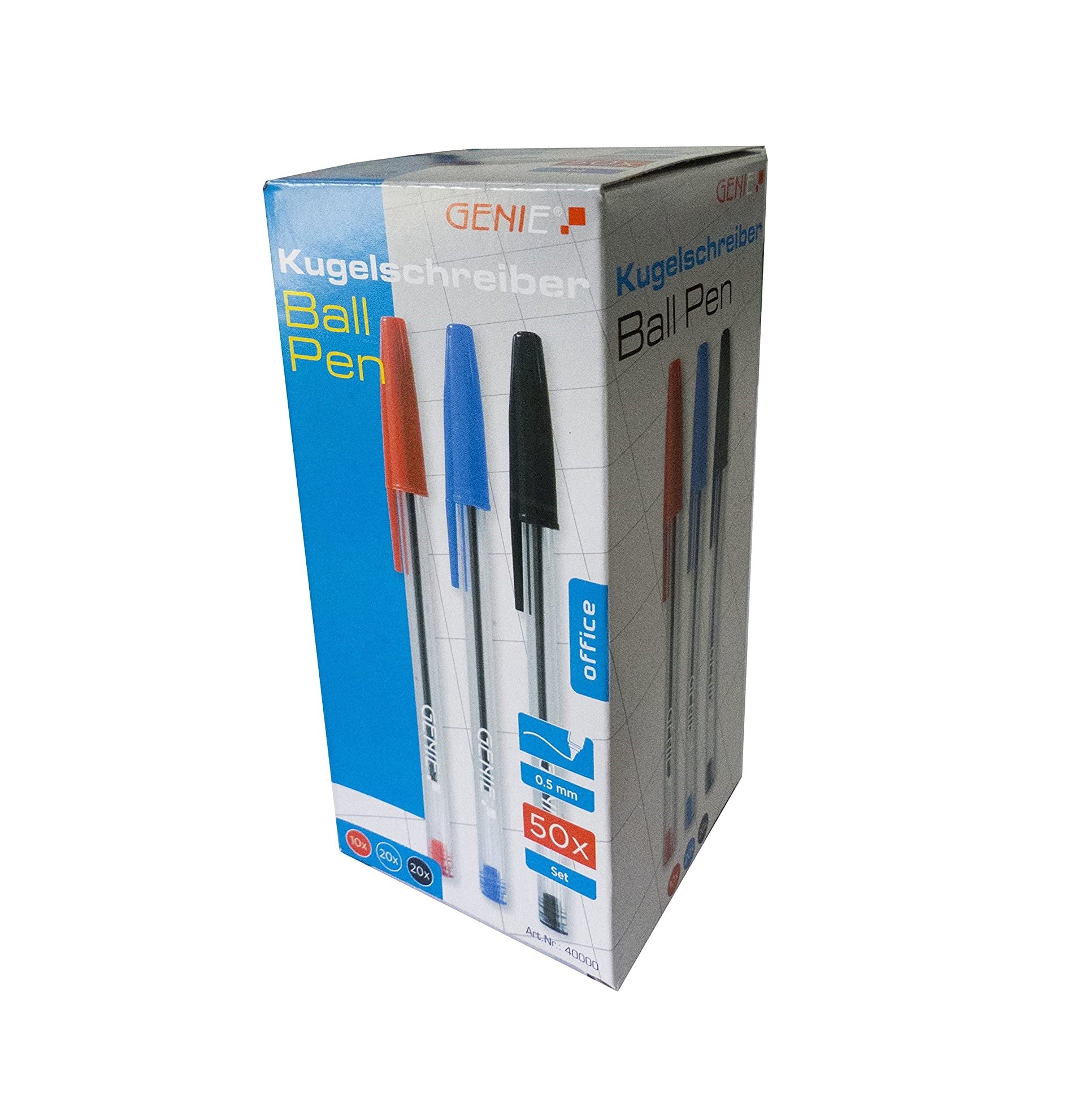 50 x Genie Kugelschreiber Farbig Sortiert Rot/Blau/Schwarz