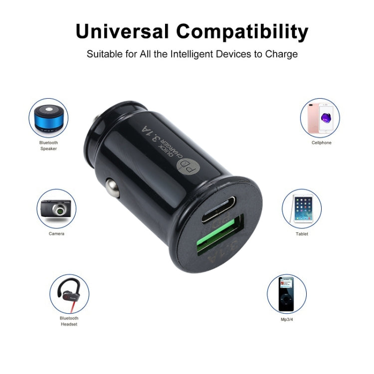 3.1A PD USB-C / Typ-C + USB-Schnittstelle Mini Fast Charging-Autoladegerät