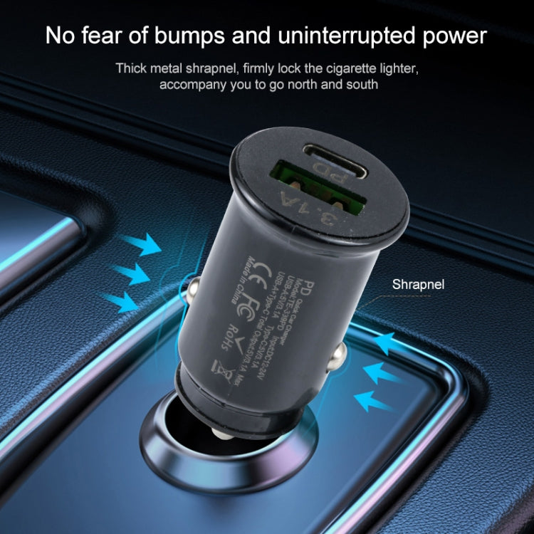 3.1A PD USB-C / Typ-C + USB-Schnittstelle Mini Fast Charging-Autoladegerät