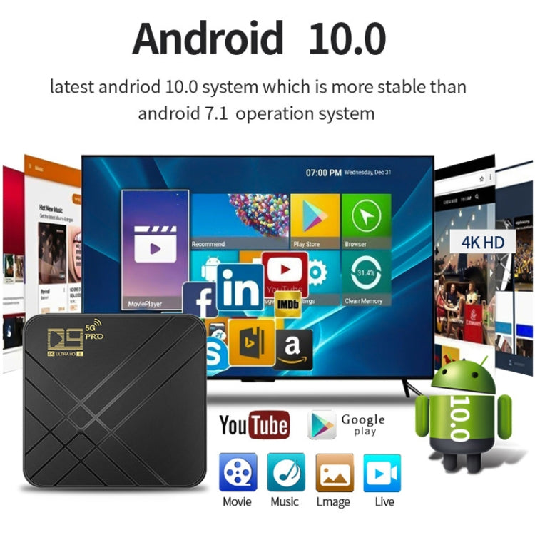D9 Pro 4K HD Smart TV Box mit Android 10 8GB Ram + 128GB Speicherplatz