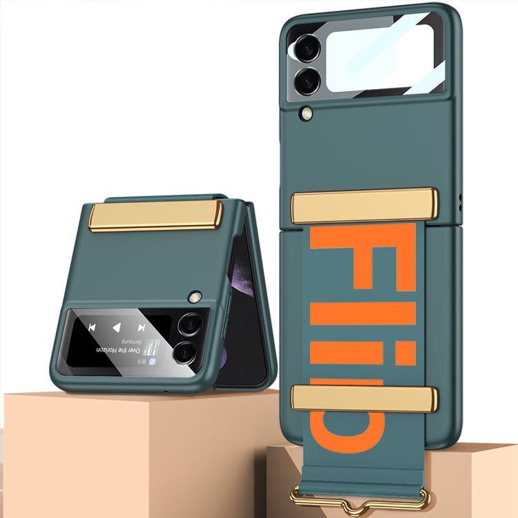 Für Samsung Galaxy Z Flip4 GKK Ultradünne Full Coverage Phone Flip Case mit Armband (Grün)