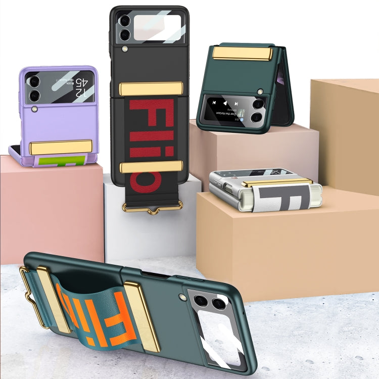 Für Samsung Galaxy Z Flip4 GKK Ultradünne Full Coverage Phone Flip Case mit Armband (Grün)