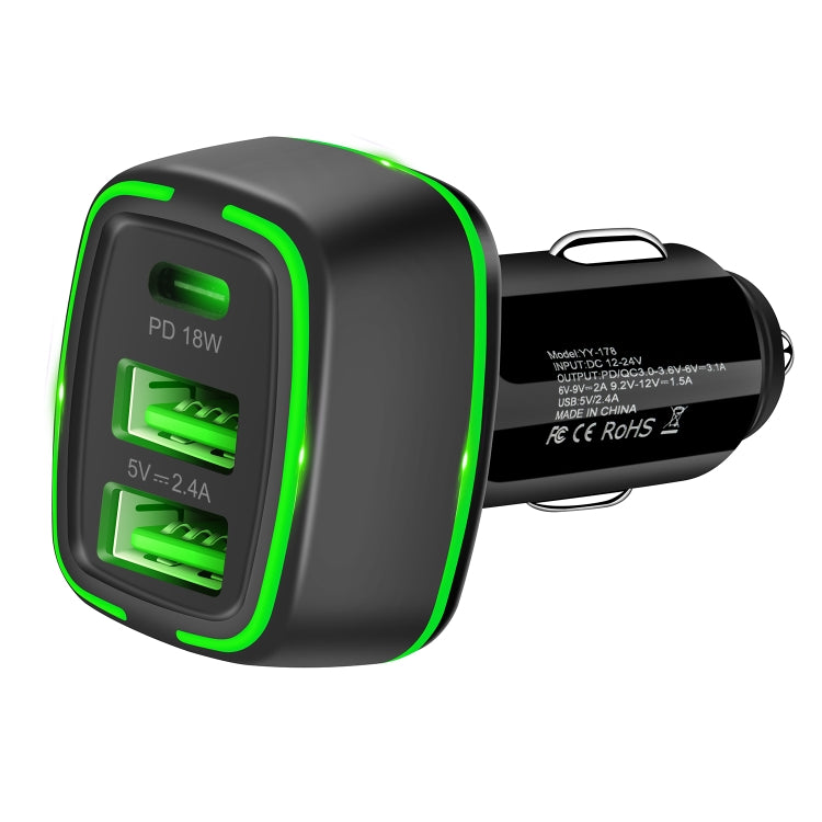 ACC-178 30W Dual USB+USB-C/Typ-C Schnelllade-Autoladegerät Schwarz