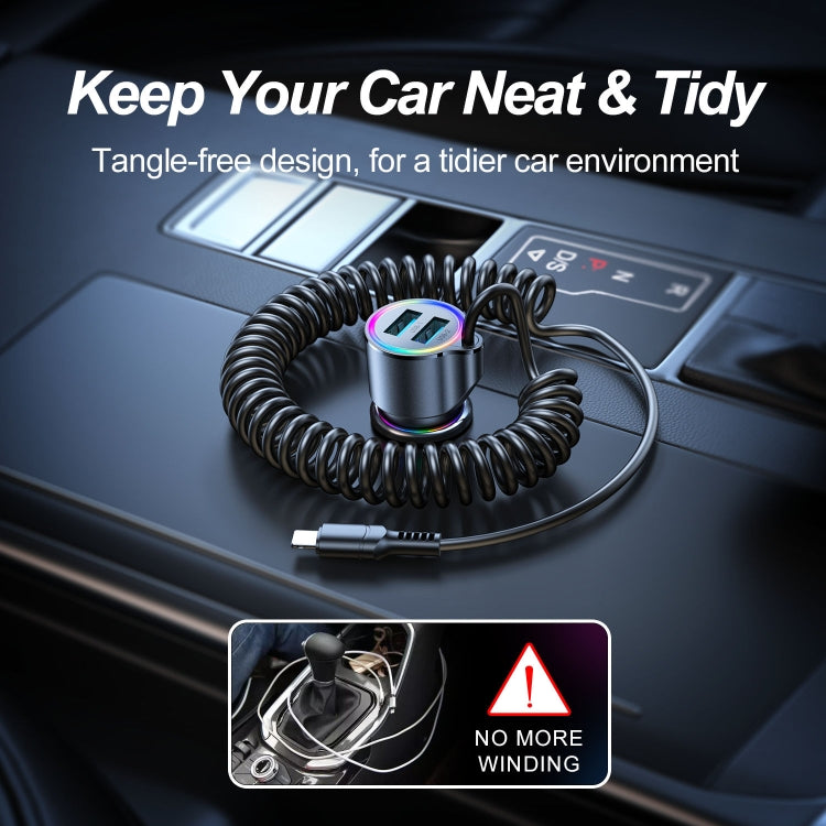 JR-CL24 3.4A 3-in-1 Autoladegerät mit Typ-C Spiralkabel