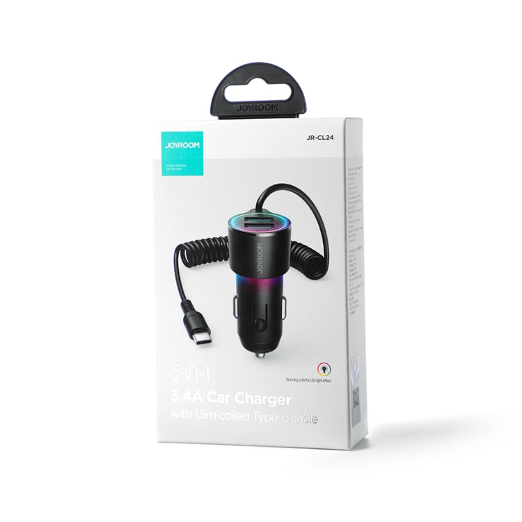 JR-CL24 3.4A 3-in-1 Autoladegerät mit Typ-C Spiralkabel