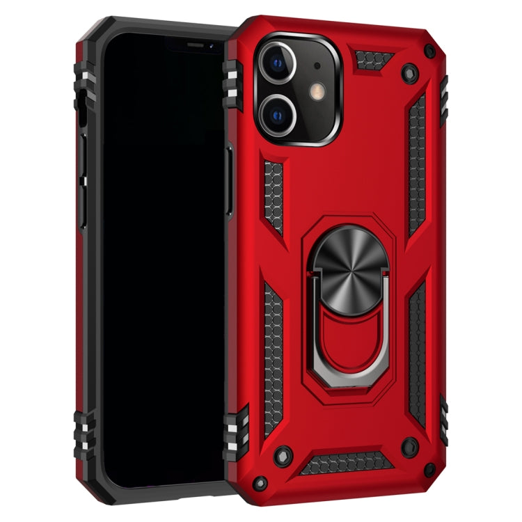 Für iPhone 12 Pro Max Stoßfeste TPU + PC-Schutzhülle mit um 360 Grad drehbarem Halter (rot)