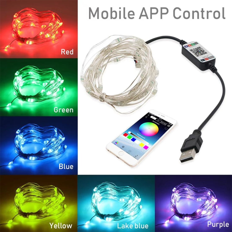 RGB USB LED Kupferdraht Lichterkette mit Bluetooth 20M